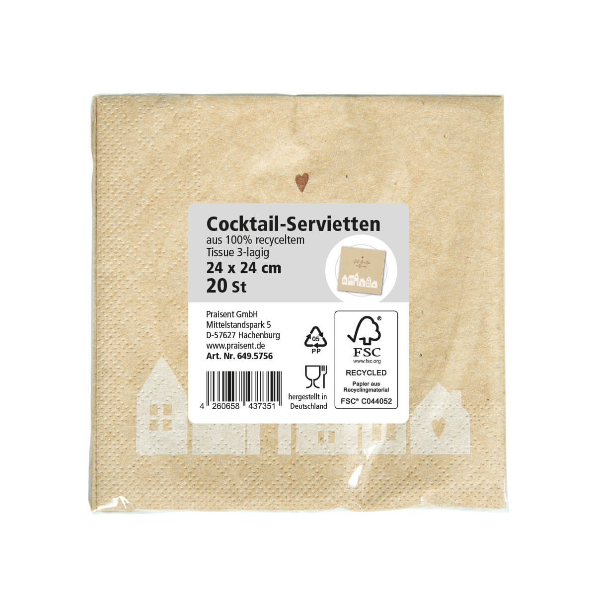 Cocktailservietten Haus falsch beklebt